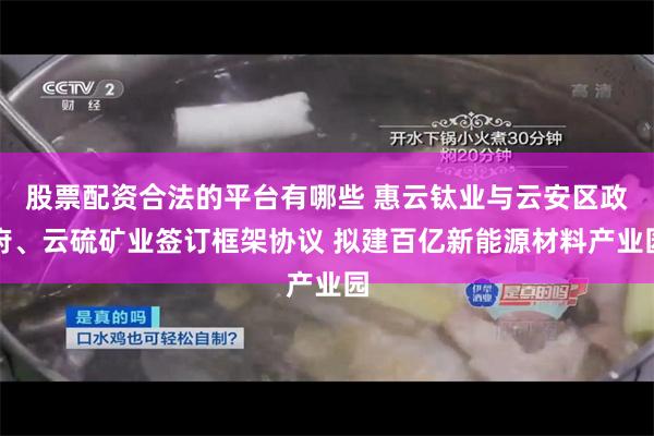 股票配资合法的平台有哪些 惠云钛业与云安区政府、云硫矿业签订框架协议 拟建百亿新能源材料产业园